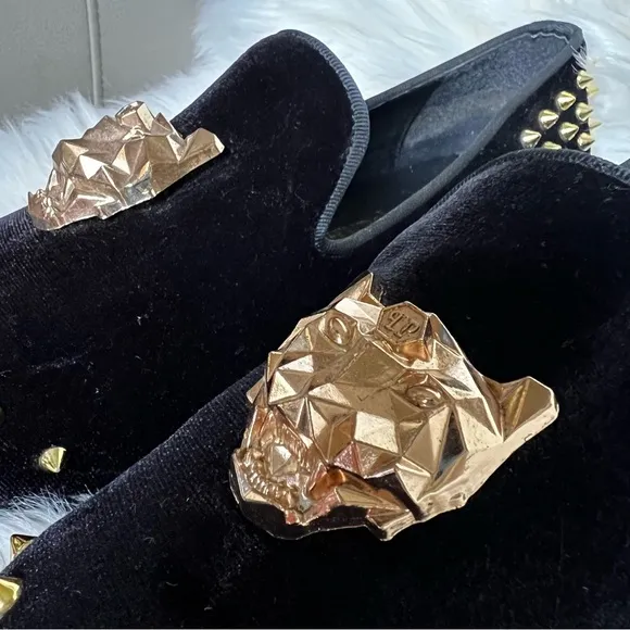 Harpelunde Spikes Velvet Loafers Sz 7 Wedding Shoes Animal Buckle  Velour Black