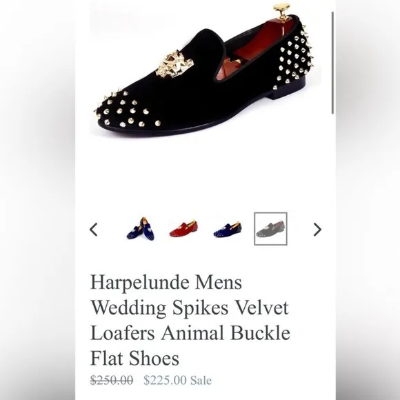 Harpelunde Spikes Velvet Loafers Sz 7 Wedding Shoes Animal Buckle  Velour Black