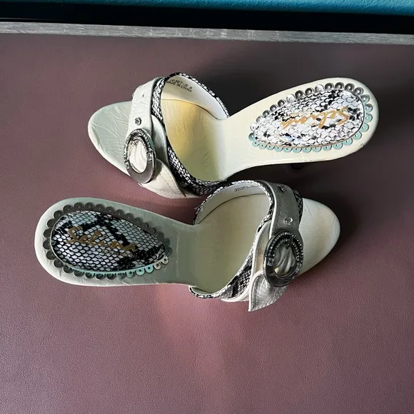 Heart-Shaped Heel Snakeskin Sandals