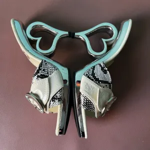Heart-Shaped Heel Snakeskin Sandals