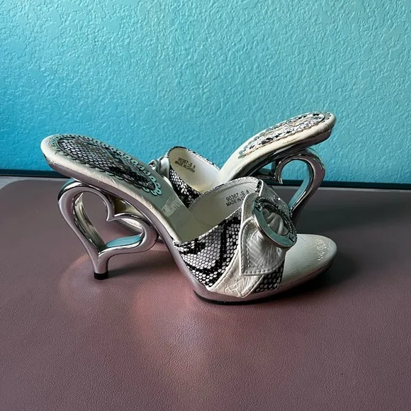 Heart-Shaped Heel Snakeskin Sandals