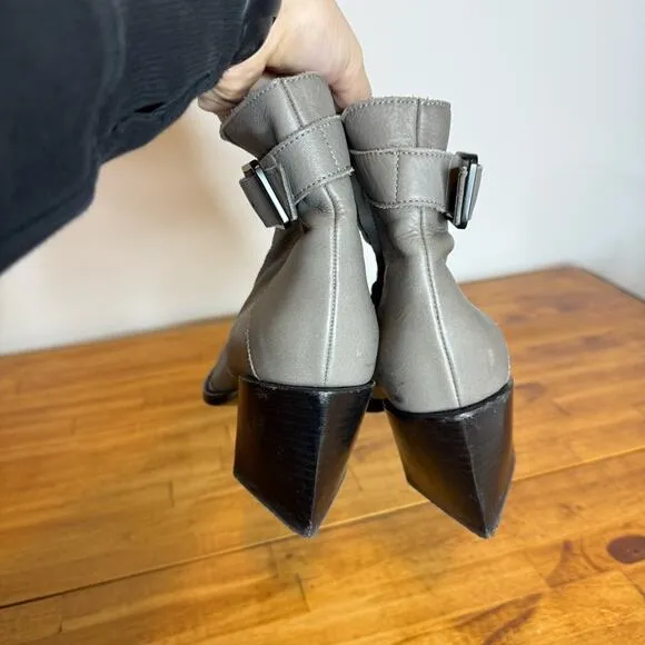 Helmut Lang Gray Leather Buckle Side Zip Heeled Ankle Boots Size 37