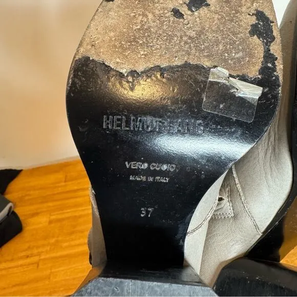 Helmut Lang Gray Leather Buckle Side Zip Heeled Ankle Boots Size 37