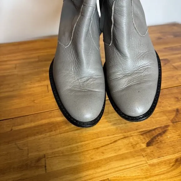 Helmut Lang Gray Leather Buckle Side Zip Heeled Ankle Boots Size 37