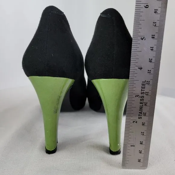 Hester Van Eeghen Black Suede Pumps with Green Heels Women's EU 38 US Size 7.5