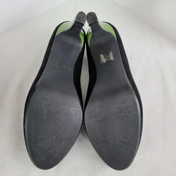 Hester Van Eeghen Black Suede Pumps with Green Heels Women's EU 38 US Size 7.5