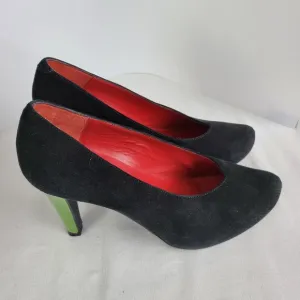 Hester Van Eeghen Black Suede Pumps with Green Heels Women's EU 38 US Size 7.5