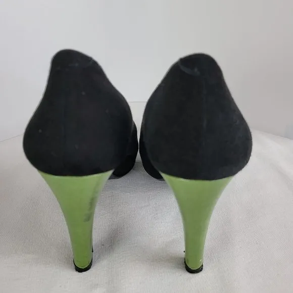 Hester Van Eeghen Black Suede Pumps with Green Heels Women's EU 38 US Size 7.5