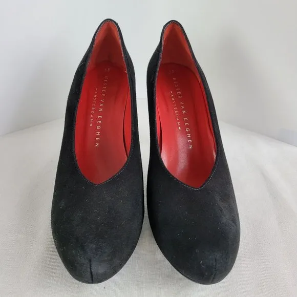 Hester Van Eeghen Black Suede Pumps with Green Heels Women's EU 38 US Size 7.5