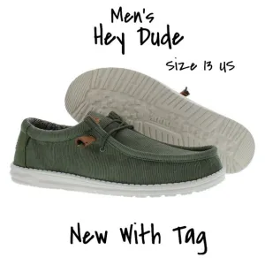 Hey Dude Men's Wally Corduroy Slip On Shoes Casual Solid Olive Green Size 13 New