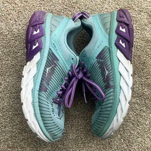 HOKA One One Arahi 2 Turquoise Purple Lace Up Athletic Shoes Women’s US 6