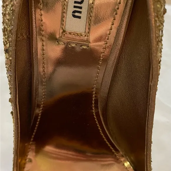 Host Pick Gold Glitter Miu Miu Pumps 3.5” Heel Size 39