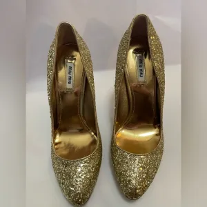 Host Pick Gold Glitter Miu Miu Pumps 3.5” Heel Size 39