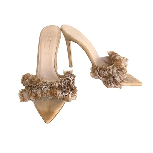 House of CB London Lumiere Beige Suede Ruffled Stiletto Heel Sandals Women’s