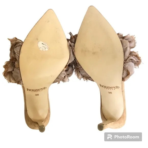 House of CB London Lumiere Beige Suede Ruffled Stiletto Heel Sandals Women’s