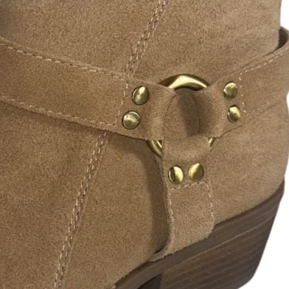 House of Harlow 1960 Beachwood Tan Suede Block Heel Boots Size 7