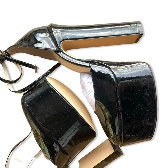 House of Harlow 1960 REVOLVE April 6 inch Platform Black patent heels shoes 8.5