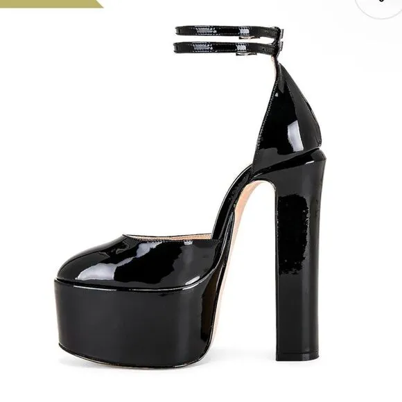 House of Harlow 1960 REVOLVE April 6 inch Platform Black patent heels shoes 8.5