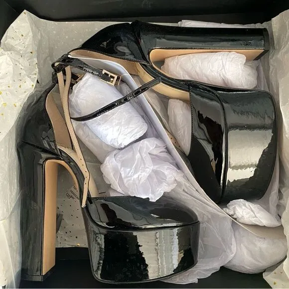 House of Harlow 1960 REVOLVE April 6 inch Platform Black patent heels shoes 8.5