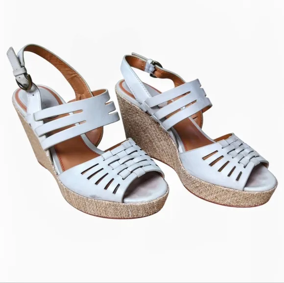 H.S. TRASK WILLOW Mint Green Leather Platform Wedge Sandals Women's Size 8