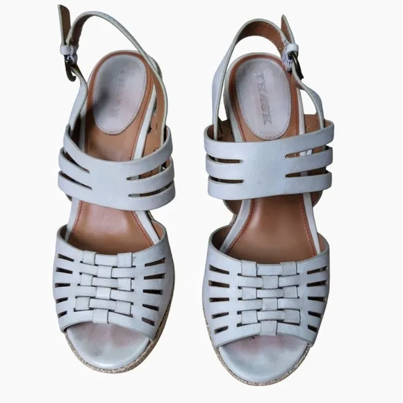 H.S. TRASK WILLOW Mint Green Leather Platform Wedge Sandals Women's Size 8