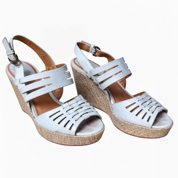 H.S. TRASK WILLOW Mint Green Leather Platform Wedge Sandals Women's Size 8