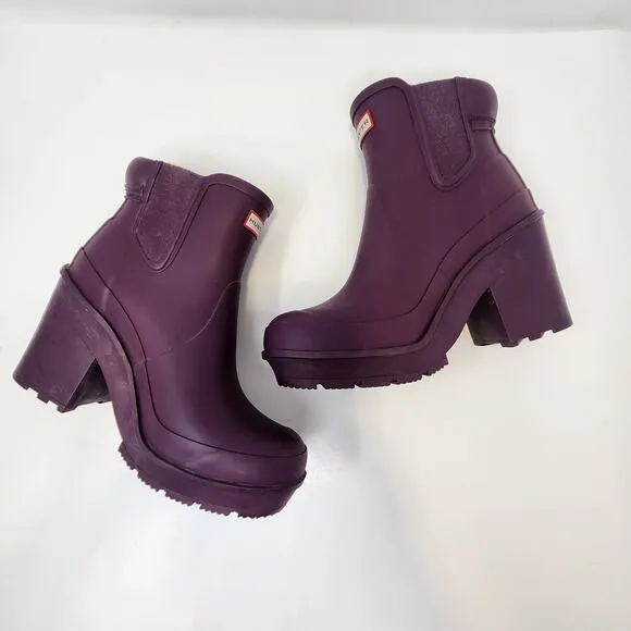 Hunter Original Block Heel Chelsea Boot Bright Plum Women Size 8 Rubber Rare