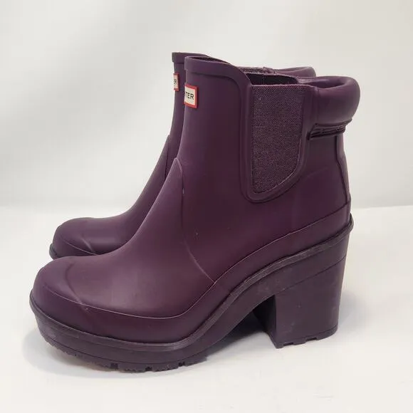 Hunter Original Block Heel Chelsea Boot Bright Plum Women Size 8 Rubber Rare