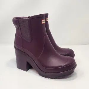 Hunter Original Block Heel Chelsea Boot Bright Plum Women Size 8 Rubber Rare
