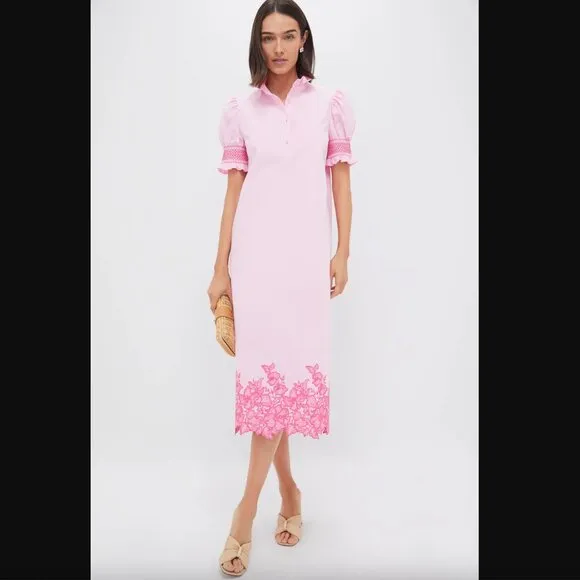 Hyacinth House  Pink Embroidery Eliza Midi Dress