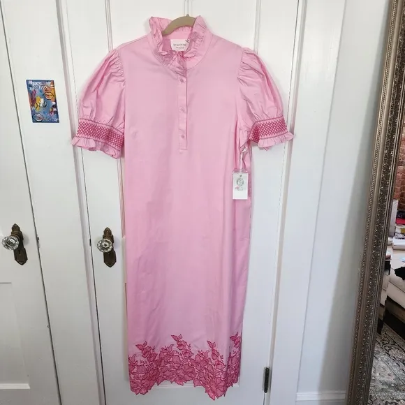 Hyacinth House  Pink Embroidery Eliza Midi Dress