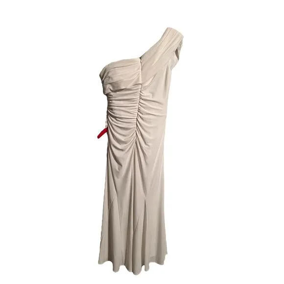 Ieena Mac Duggal Ruched Off the Shoulder Midi Dress White Size 4 26484 NEW