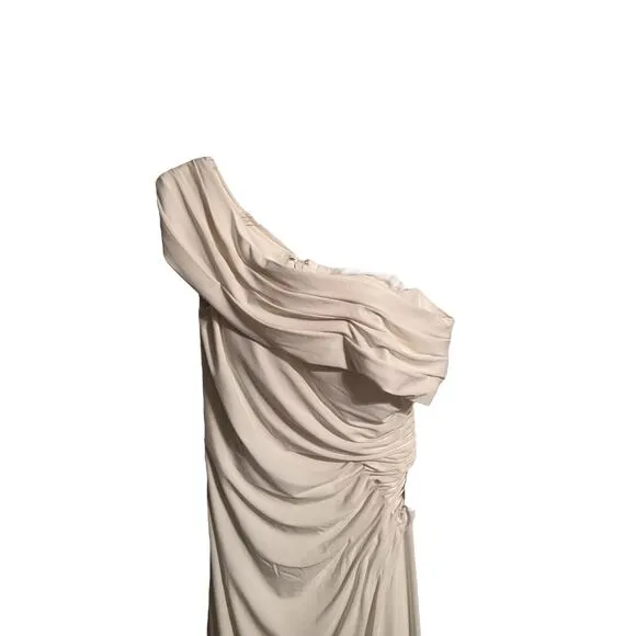 Ieena Mac Duggal Ruched Off the Shoulder Midi Dress White Size 4 26484 NEW