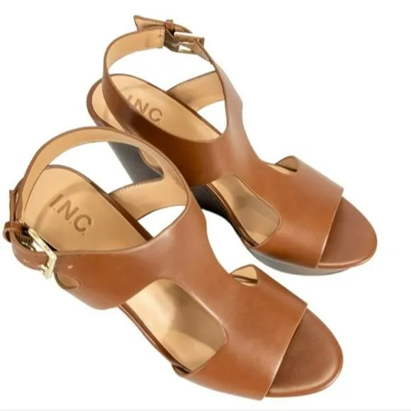 INC International Concepts Valleri Wedge Sandals Cognac -11