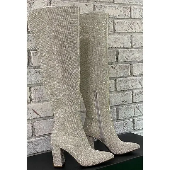 I.N.C International Phebe Silver Crystal Over the‎ Knee Rhinestone Boots  Size 5