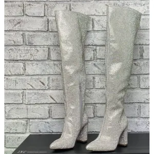 I.N.C International Phebe Silver Crystal Over the‎ Knee Rhinestone Boots  Size 5