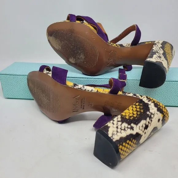 INGA Genuine Snakeskin Leather Shoes Heels Made Italy, US sz 6, EU 36, PYTHON