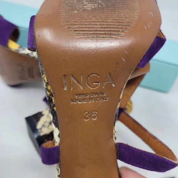 INGA Genuine Snakeskin Leather Shoes Heels Made Italy, US sz 6, EU 36, PYTHON