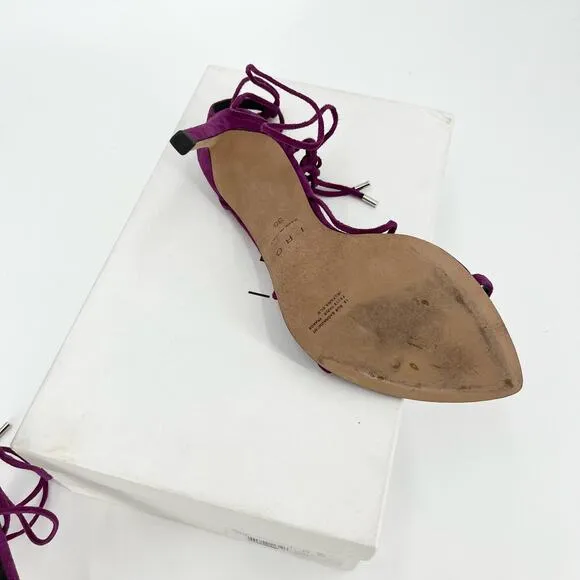 IRO Sandals Purple Suede Lace Up High Stiletto Heel Pointed Toe Size US 7 NEW