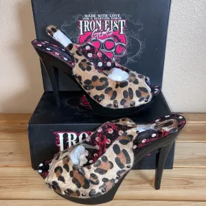 IRON FIST 10/41 7/38 6/37 LOVE BITES Platform Slingback Heel Natural Leopard Fur