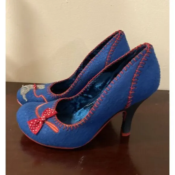 Irregular Choice Shoes Pin Up Unique‎ Sz 6.5 Blue Red Scottie Dog Vamp Heels