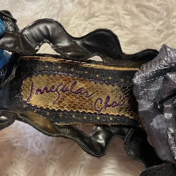IRREGULAR CHOICE WEAVER BLACK HIGH WEDGE SHOES BLACK FLOWER Size 10