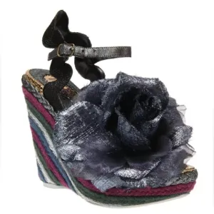 IRREGULAR CHOICE WEAVER BLACK HIGH WEDGE SHOES BLACK FLOWER Size 10