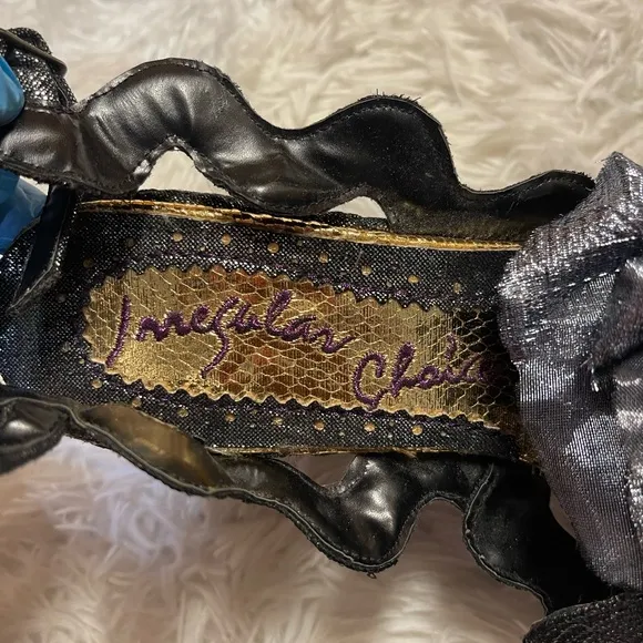 IRREGULAR CHOICE WEAVER BLACK HIGH WEDGE SHOES BLACK FLOWER Size 10