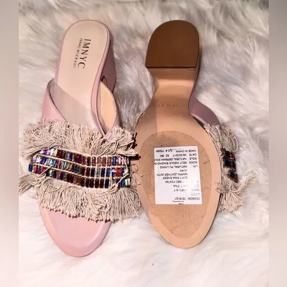 Isaac Mizrahi leather  jeweled sandals