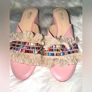Isaac Mizrahi leather  jeweled sandals