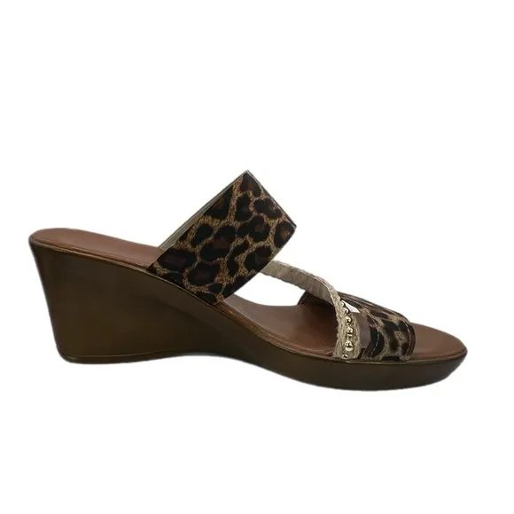 Italian Shoemakers | Adesso Brown &amp; Leopard Print Wedge Open Toe Sandals