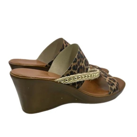 Italian Shoemakers | Adesso Brown &amp; Leopard Print Wedge Open Toe Sandals