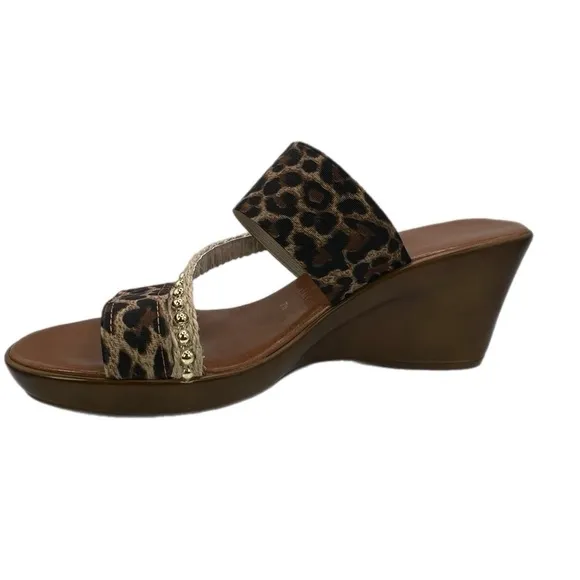 Italian Shoemakers | Adesso Brown &amp; Leopard Print Wedge Open Toe Sandals