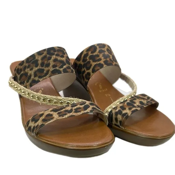 Italian Shoemakers | Adesso Brown &amp; Leopard Print Wedge Open Toe Sandals
